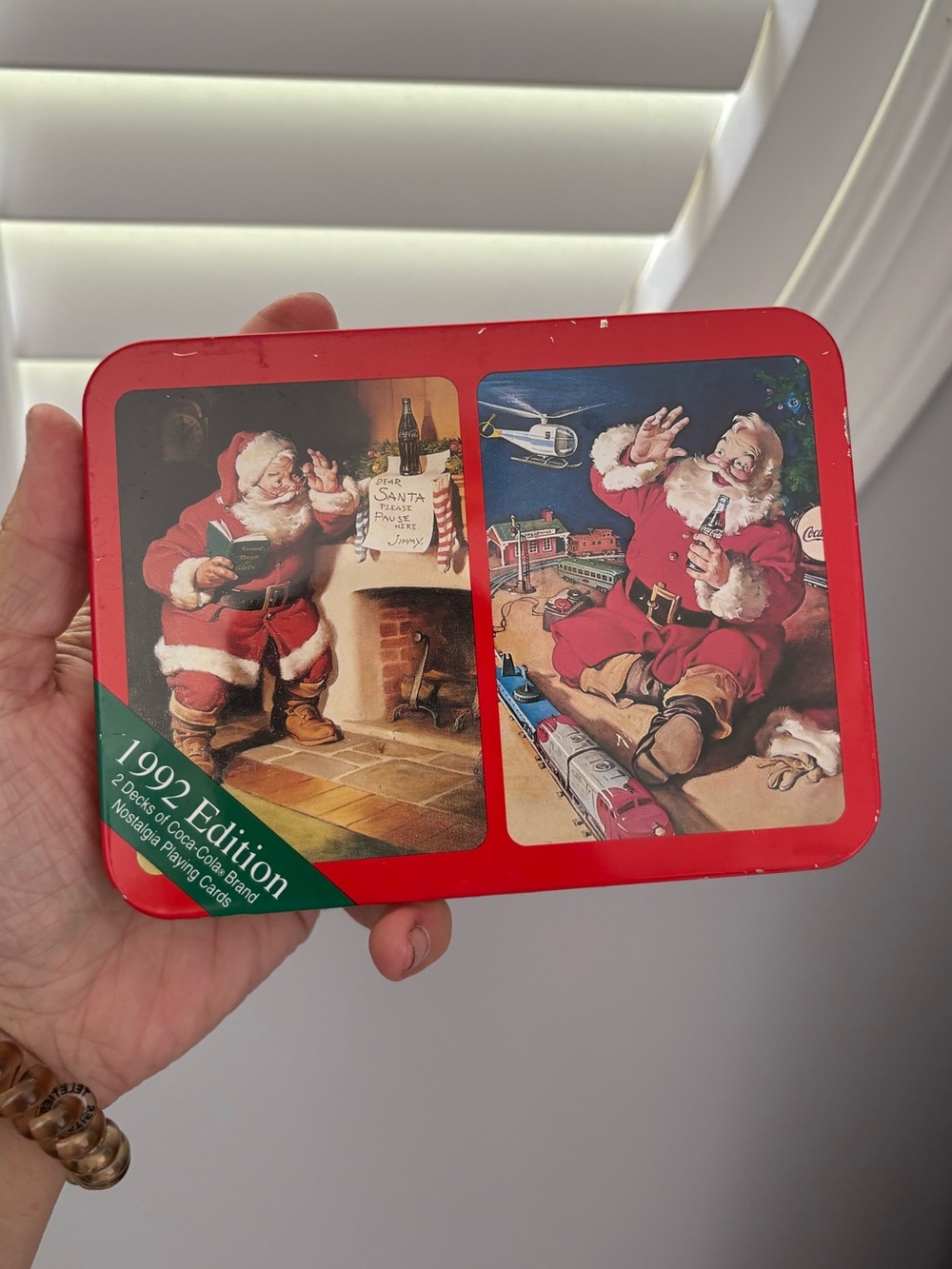1992 Coca Cola 2 Sealed Decks of Christmas Santa Playing Cards with Metal Tin